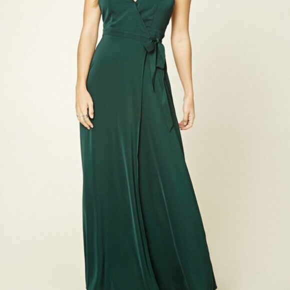FOREVER 21 Hunter Green Maxi Wrap Dress Size Medium - Picture 3 of 6